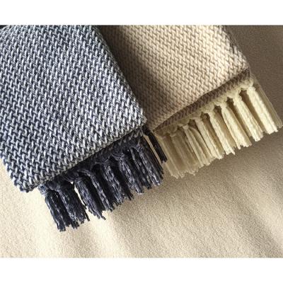 China 2 Tone Blend Jacquqard Fire Retardant Textured Home Decor Throw Flannel Fleece Fringe Blanket for sale