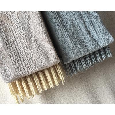 China EMBOSSED sweater knit design embossed blankets chenille fringe throw tassel blanket flannel for sale