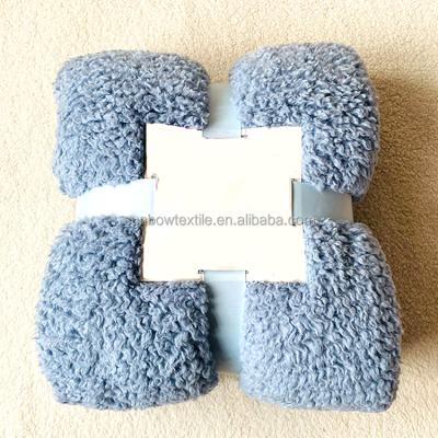 China Simple blue natural nordic couch home sofa teddy bear teddy sherpa blanket chunky knitted throw for winter for sale