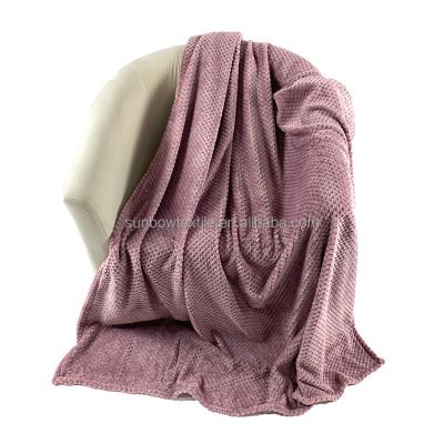 China Anti-pilling Waffles One Ply 100% Polyester Flannel Fiber Knit Soft Throw Blanket for sale