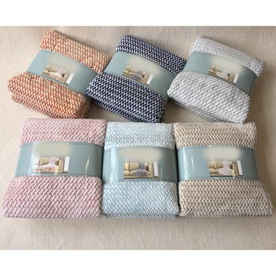 China Basketweave 2 In 1 Color Dobby Jacquard Texture Knit Blanket For Sofa Couch Chair Bed for sale