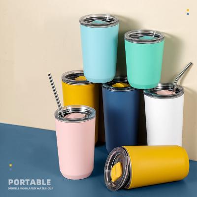 China Pre-sale Fashion Sustainable INS Wind Mug With Straw Cover Couples Hand Holding Cup Stainless Steel Portable Coffee Drink for sale