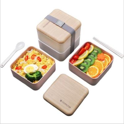 China 2 Layers Heatable Kids Portable Eco Friendly Wooden Picnic Lunch Box Japanese Bento Box With Cutlery Set for sale