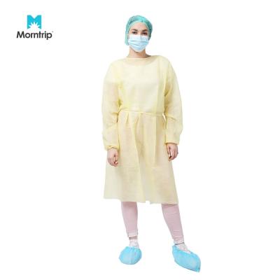 China Yellow Non Woven Disposable Hospital Visitor Long Sleeve Cover Device Gown for sale