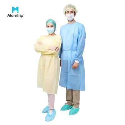 China Protective Yellow Non Woven Hospital Anti Examination Cheap Liquid Laminated Disposable Gown for sale