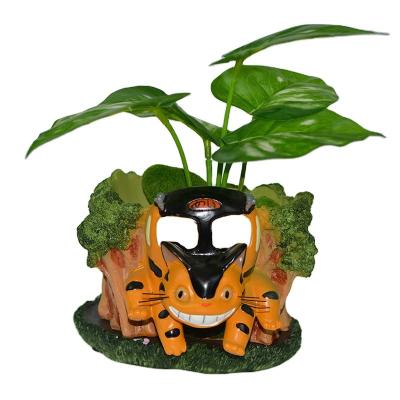 China Artificial New Arrival Cartoon Cat Resin Planter Home Office Mall Balcony Resin Desktop Flower Pot for sale