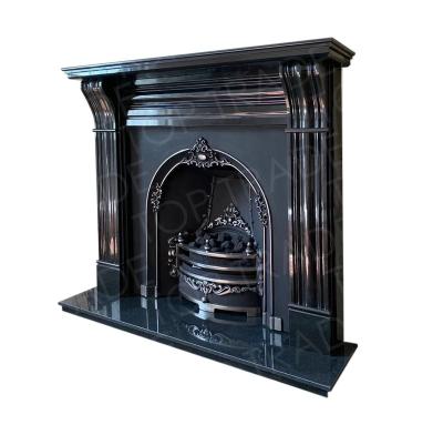 China Modern Black Granite Natural Stone Fireplace Carving Stone Style Modern Surround Frame Mantel for sale