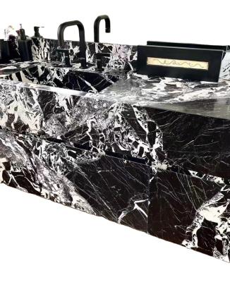 China Natural modern luxury cubic marble coffee table living room black and white stone grain for sale