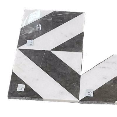 China Concise Design Black and White Marble Concise Floor Style Waterjet Mosaic for sale