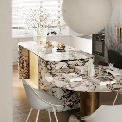 China Modern Natural Luxury Stone Calacatta Viola Marble Dining Table Set, Italy Design Kitchen Island Countertops for sale