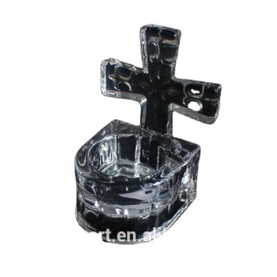 China Environmental Religion Candle Holder Tealight Candle Holder Church Glass Cross Candle Holder for sale