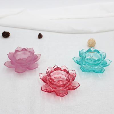 China Home Decorative Single Table Top LangXu Lotus Flower Tea Light Candle Holders Wholesale Colorful Red Luxury Glass Custom for sale