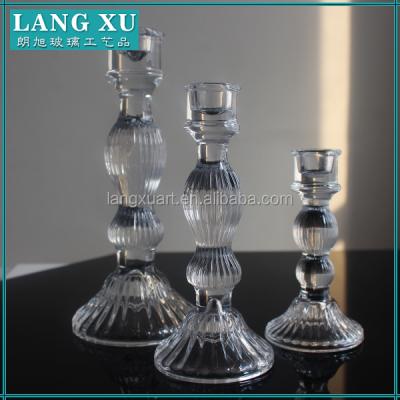 China Grace Candlestick Set of 3 Crystal Taper Tall Glass Candle Holders for sale