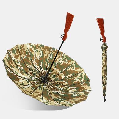 China Traditional Windproof 24 Inch Golf Umbrella Fiberglass With Ak-47 Automatic Weapon Straight Customized Designs Logo Printing All-Season for sale