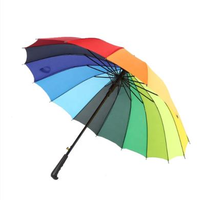 China 24 Ribs Rainbow Traditional High Quality Chromatic Wooden Straight Umbrellas for sale