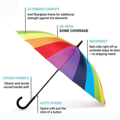 China 24 Colors Strigaht Rainbow Traditional Promotional Umbrellas for sale