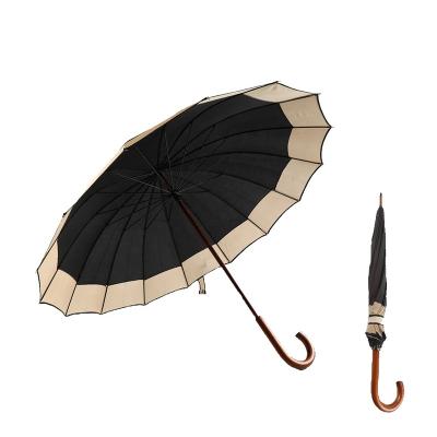 China Modern Chinese Style Wooden Tube Gift Advertising 16K Golf Umbrella With J Handle for sale