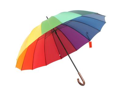 China Large Size Hand Frame Steel Frame Classic Open Colored Design Rainbow Golf Umbrella Pongee 16 Tones for sale