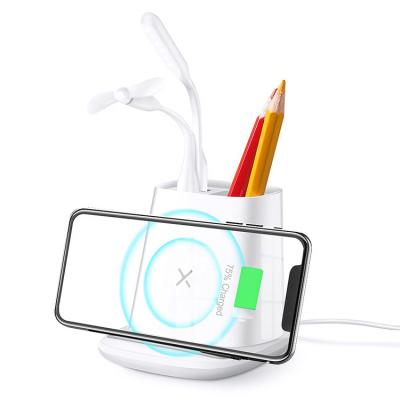 China Custom Logo Multifunction Pen Holder Wireless Video Game Player Charging Station 4 in 1 Phone Holder Wireless Charger for Desktop for sale