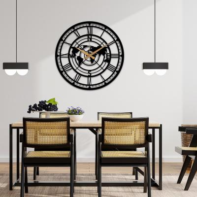 China Eclectic World Map Black Wall Clock for sale