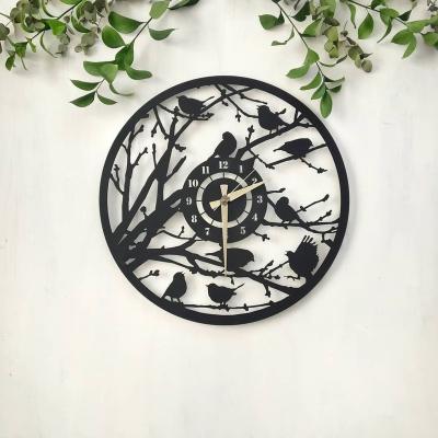 China Eclectic Black Birds Silent Oversize Clock for sale