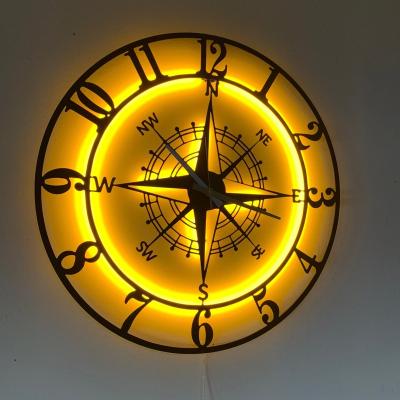 China Eclectic Led Lighted Metal Compass Wall Clock for sale