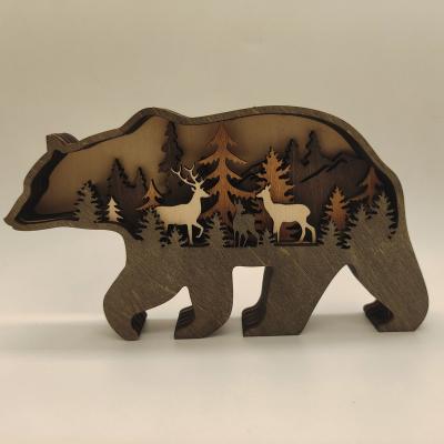 China Eclectic 3D Wooden Crafts Decor, Light Up  Decor Wooden Creative  Decoration with Led Wooden Animals Craft for sale