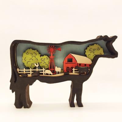 China Eclectic 3D Wooden Crafts Decor, Light Up  Decor Wooden Creative  Decoration with Led Wooden Animals Craft for sale