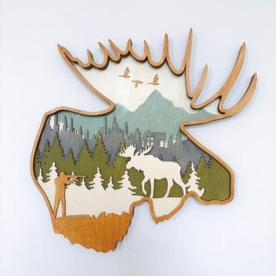 China Eclectic 3D Wooden Crafts Decor, Light Up  Decor Wooden Creative  Decoration with Led Wooden Animals Craft moose for sale