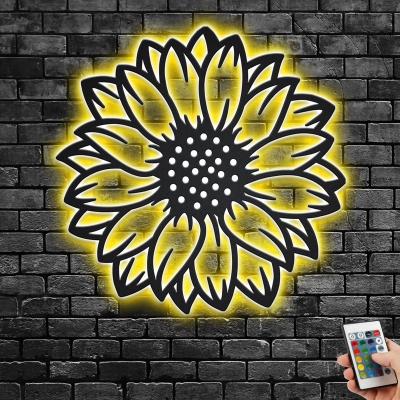 China Eclectic Sunflower Metal Wall Art With LED Light for sale