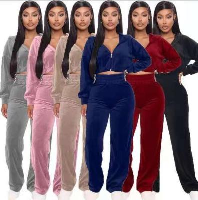 China MOOSH Velvet Fashion Suits Fall 2021 Women QUICK DRY Two Piece Sportswear Casual Crop Tops Zipper Hooded Pants Two Pieces Outfits for sale