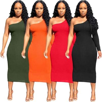 China Wholesale Anti-Static Women's Dresses Tight Sexy One Shoulder Design Skirt Ladies Clothing Wholesale Long Sheath Long Maxi Dress for sale