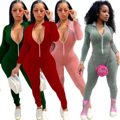 China MOOSH 323 QUICK DRY Women's Autumn Solid Color One Piece Sets High Waist Bodycon Long Sleeve Overalls Jumpsuits Zipper Overalls for sale