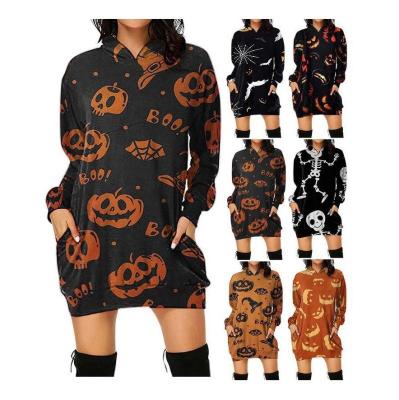 China MOOSH 456 Women's Winter Breathable Bat Print Skooky Women's Casual Halloween Hoodie Dress With Pockets for sale