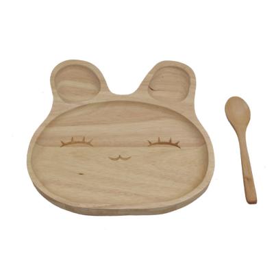 China 2022 Hot Sale Steamable Amazon Dish Rubber Wooden Baby Dish Serving Tray Dinner Dishes For Kids With Spoon for sale