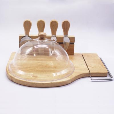 China Homsense Amazon Sustainable Product Cheese Board and Wholesale Rubber Wooden Knife Set with Cheese and Cheese Slicer Dome for sale