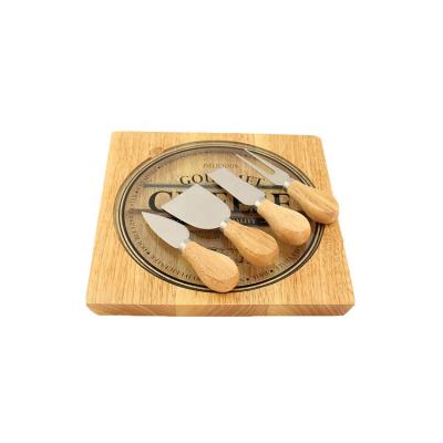 China Sustainable Hot Selling Natural Amazon Round Cheese Bamboo Cutting Board Set With Knives And Tempered Glass for sale