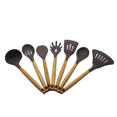 China Best Sustainable Selling Homsense Amazon Products Kitchen Wooden Handle With Silicone Kitchen Utensil Set for sale