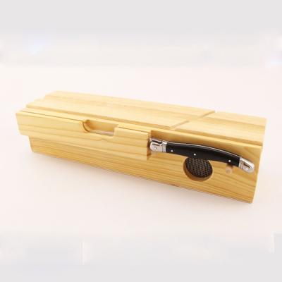 China Best Selling Sustainable Homsense Amazon Products Portable Manual Pine Sausage Cutter Wooden Box With Knife for sale