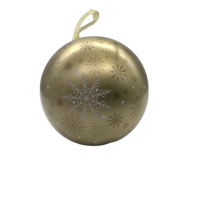 China Food Sphere Dia10cm Promotion Candy Tin Ball Christmas Tin Ball With Ribbon for sale