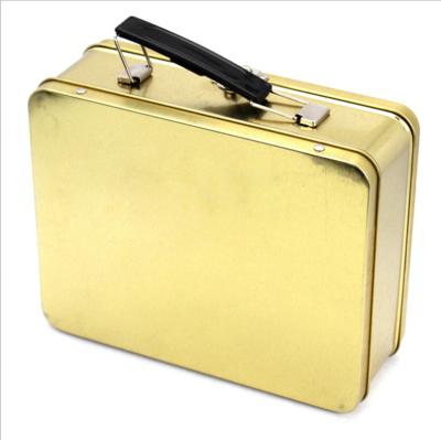 China Custom Printed Kids Customized Metal Tin Can Plain Square Handle Tin Lunch Box With Lock for sale