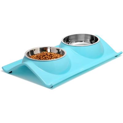 China No-puddle Automatic Resin Station Stainless Steel Premium Double Pet Bowl For Cats Small Dogs for sale