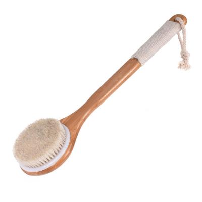 China Custom Logo Long Handle Wooden Exfoliating Body Dry Brush Exfoliating Bath Body Brush for sale