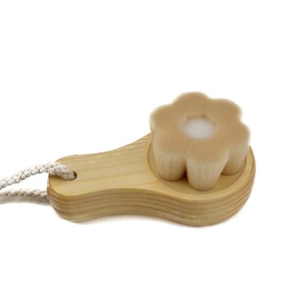 China EXFOLIATING Professional Soft Fiber Facial Skin Brush Facial Exfoliating Natural Wooden Handle Face Brush for sale