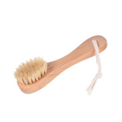 China Home Small Size Wooden Skin Cleaning Scrub Scrubber Brush Exfoliating Face Brush With Boar Hair for sale