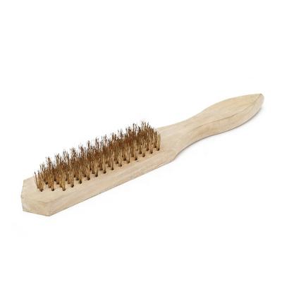 China Home.Factory Household Wooden Brush Handle Wire Natural Wire Scratch Brush With Brass for sale