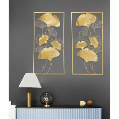 China Home Decor Latest Design Metal Wall Hanging Classic Luxury Modern Minimalist Art Decor Natural Ginkgo Leaves For Living Room Entrance for sale