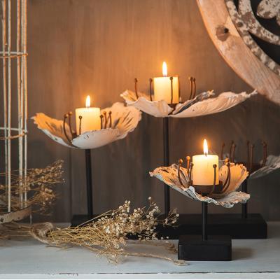 China Wholesale Lotus Candlestick Holder Metal Iron 3 Pcs Candle Holder Set Minhui Wedding Party Home Decorations for sale