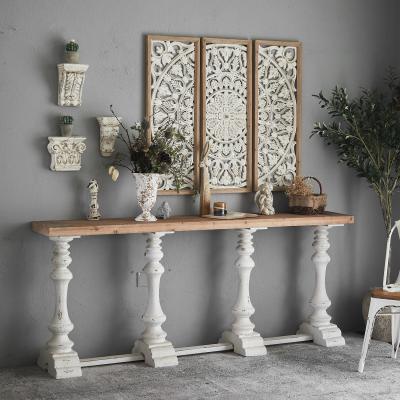 China Design Convertible Corridor Garden Minhui Stain Plant Console Dining Table White Leg Wood Porch Table for sale