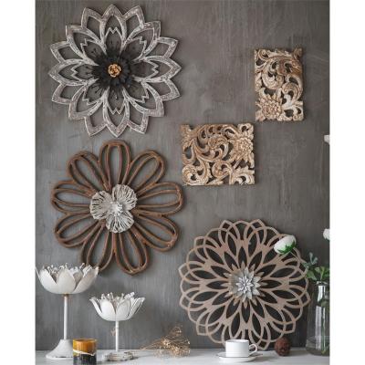 China Nordic Minimalist Minhui Home Decoration Carving Wood Wall Art Craft Decorative Wood Wall Hanging Flower Decor for sale